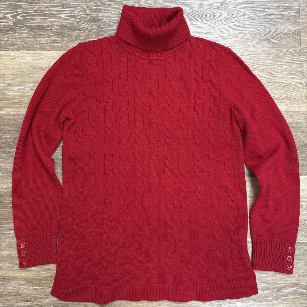NEW Talbots Lambswool Red Sweater Size MP Cable Knit Turtleneck Pullover Career